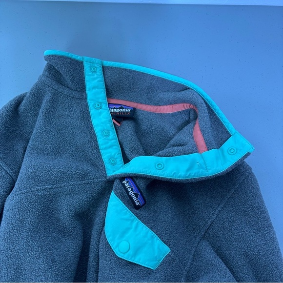 Patagonia Synchilla Women's Small Pullover Fleece Jacket Aqua Gray DAMAGE - Picture 6 of 11
